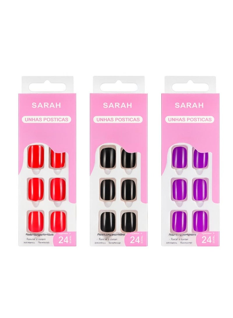 اظافر صناعية قصيرة 72 قطعة ثلاث الوان عرض 3 قطع